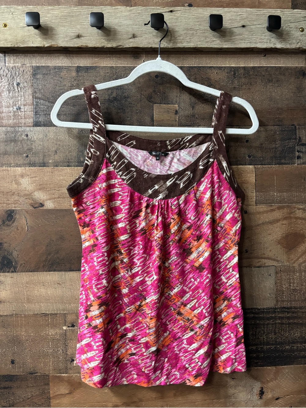 NIC+ZOE Pink Multi-Print Tank with Brown Trim